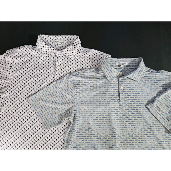 Boys Peter Millar Blue and White Patterned Polo Shirts - Picture 1 of 13